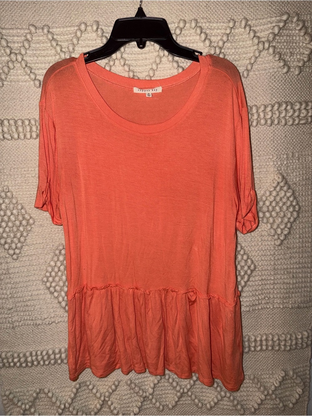 Copper Key Coral Ruffle-Hem Short Sleeve Top